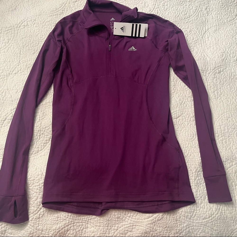 NWT adidas purple long sleeve half zip top size S